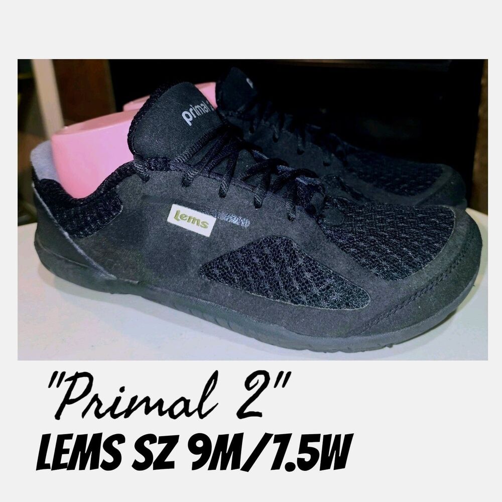 Lems Primal 2 7.5 W's Black Mesh Minimalist Barefoot Trail Outdoor Tennie Shoes